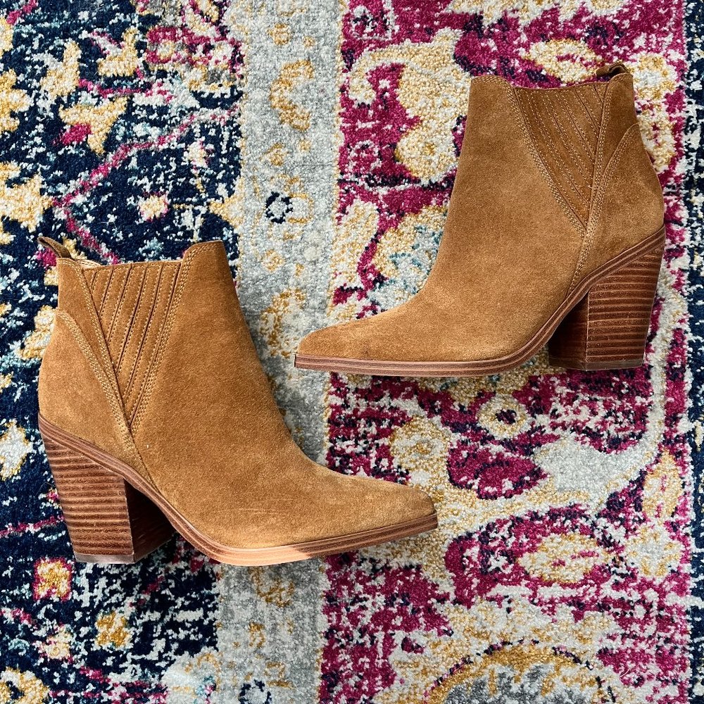 NEW Marc Fisher Pointed Toe Leather Suede Brown Ankle Booties